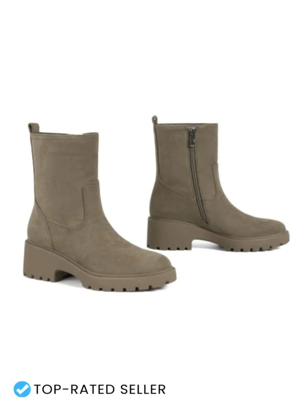Faux Suede Chunky Heel Ankle Boots Women Round Toe Lug Sole Zip Block